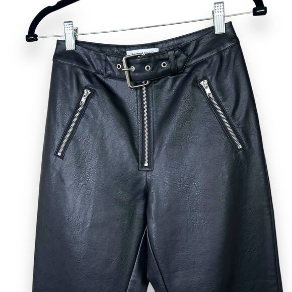 Danielle Guizio Black Ultra High Waisted Faux Leather Belted Skinny Pants Small - Picture 5 of 15